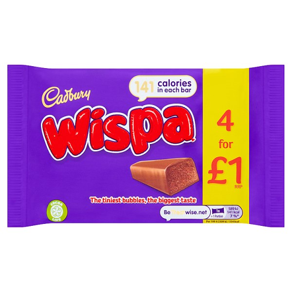 Cadbury Wispa £1 Chocolate Bar 4 Pack 102g