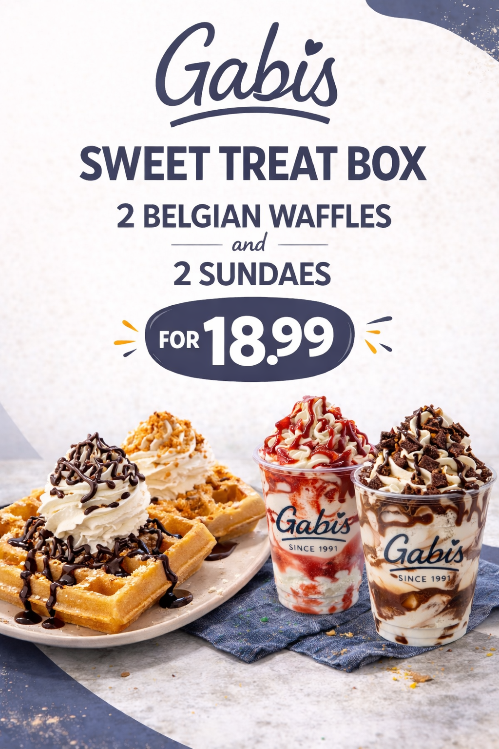 2 Belgian Waffles & 2 Sundaes