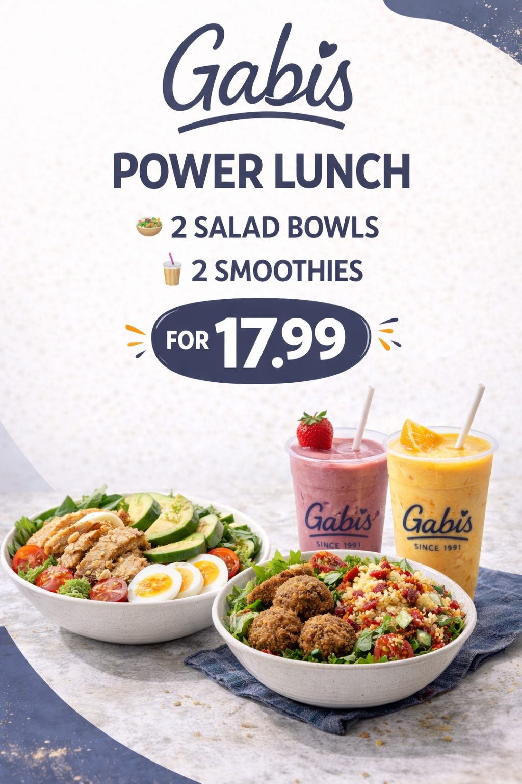 Two Salad Bowls and Two Smoothies