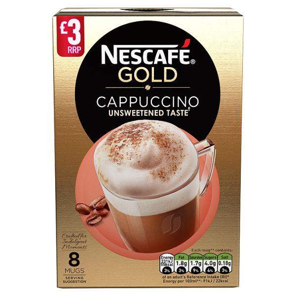 NESCAFE GOLD Cappuccino Unsweetened Taste Coffee, 8 Sachets x 14.2g