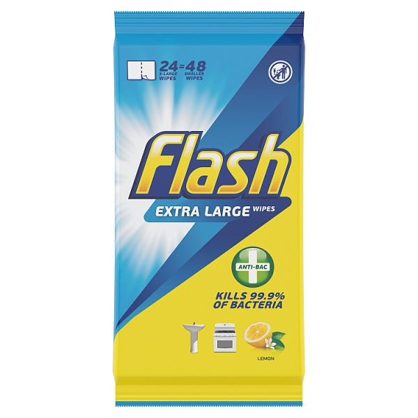 Flash Anti-Bacterial Strong & Thick Cleaning Wipes 48 Count (24 Large Wipes)