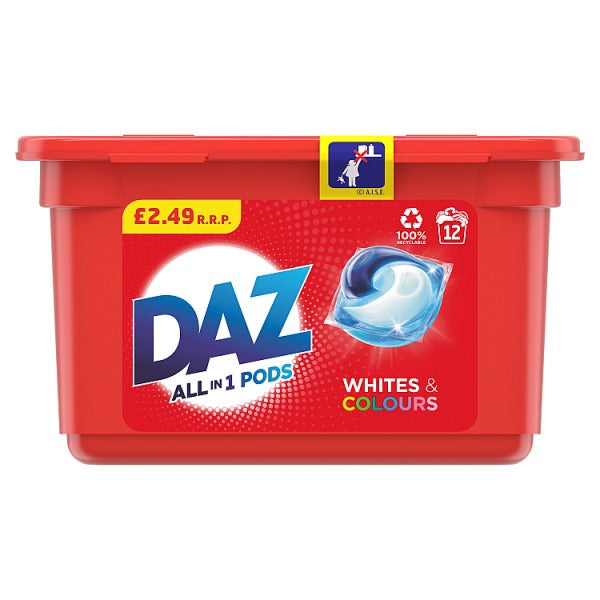Daz ALL in 1 PODs Washing Capsules Whites & Colours 12 Washes