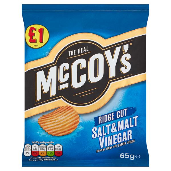 McCoy's Salt & Malt Vinegar Flavour Ridge Cut Potato Crisps 65g