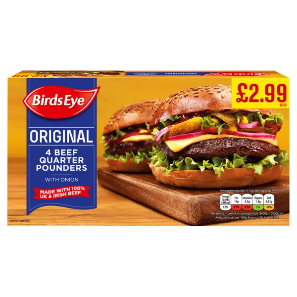 Birds Eye Original 4 Beef Quarter Pounders with Onion 454g