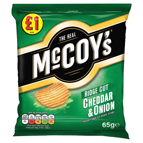 McCoy's Cheddar & Onion Flavour Ridge Cut Potato Crisps 65g