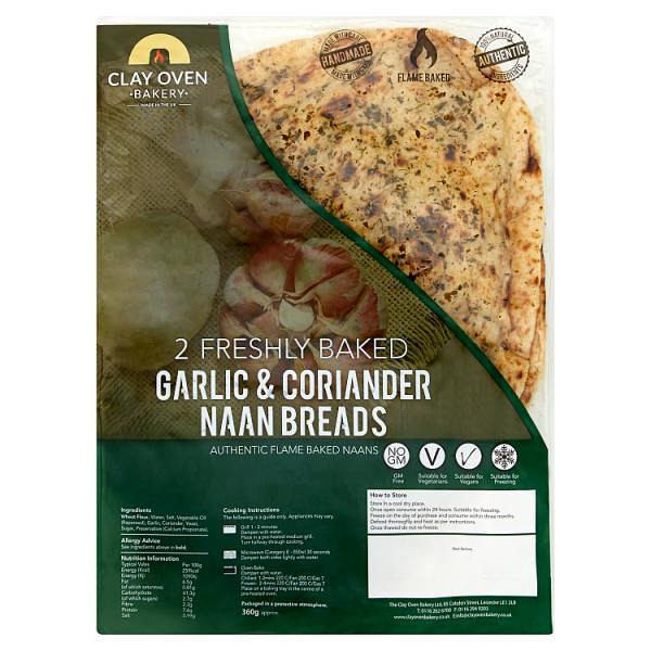The Clay Oven Bakery 2 Freshly Baked Garlic & Coriander Naan Breads 360g