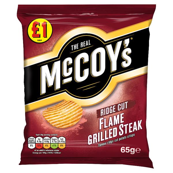 McCoy's Flame Grilled Steak Flavour Ridge Cut Potato Crisps 65g
