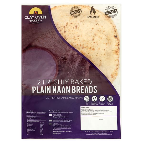 The Clay Oven Bakery 2 Freshly Baked Plain Naan Breads 360g