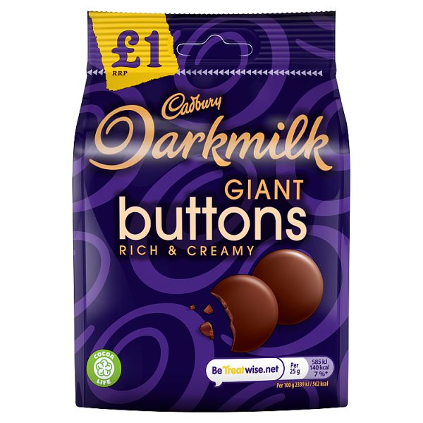 Cadbury Darkmilk Giant Buttons Chocolate Bag £1 90g