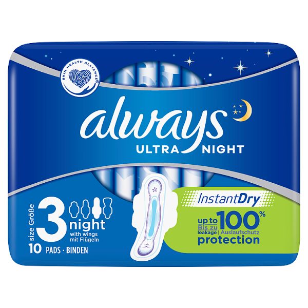 Always Ultra Night (Size 3) Sanitary Towels Wings 10 Pads